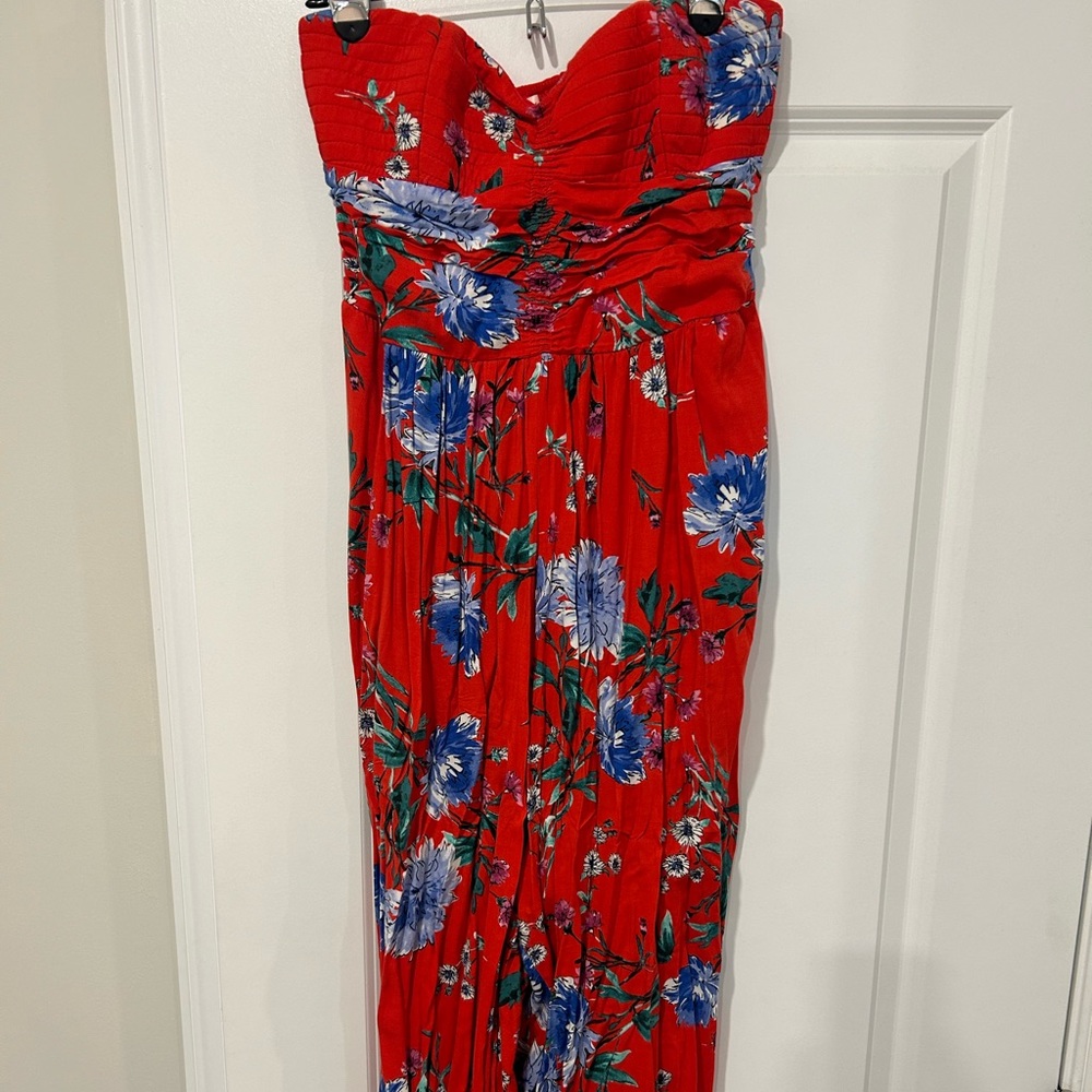 Red strapless romper